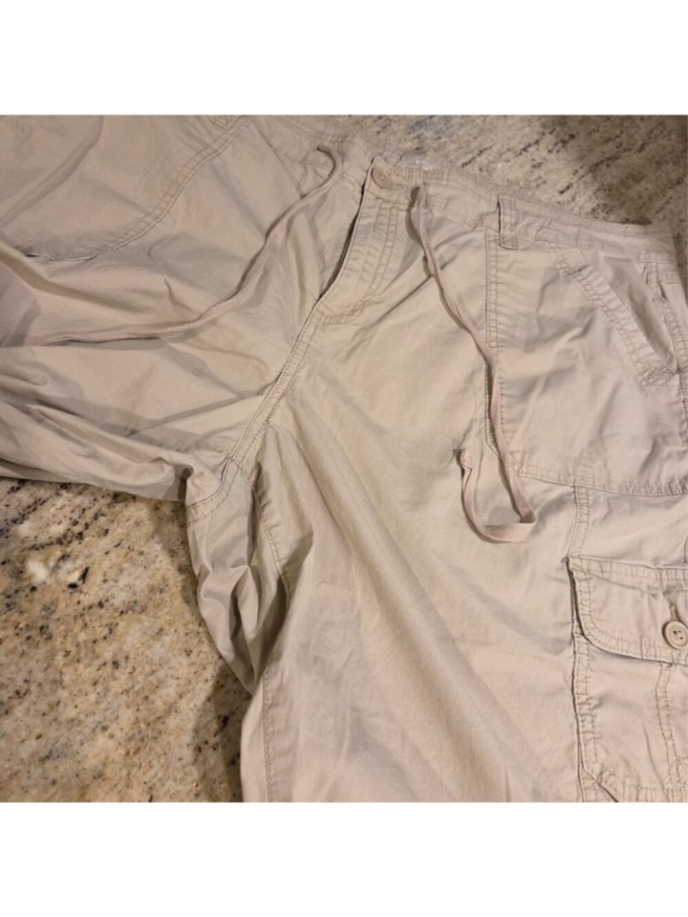 Woman’s 22W St. John’s Bay Capri Pants Tan Cargo Pockets Drawstring Cinch Hem - Picture 8 of 16